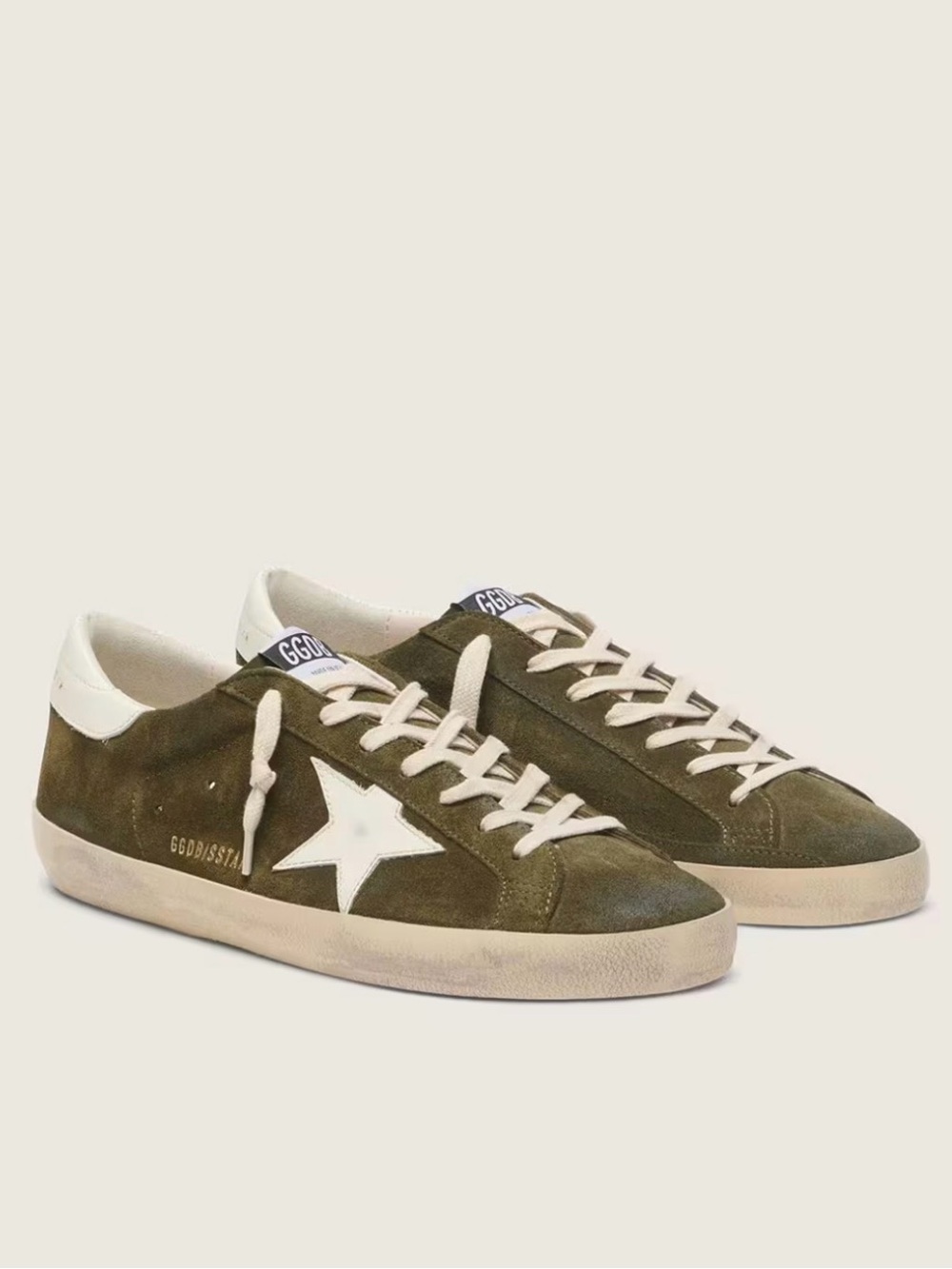 Golden Goose Olive Suede Low-Top Sneakers with White Star